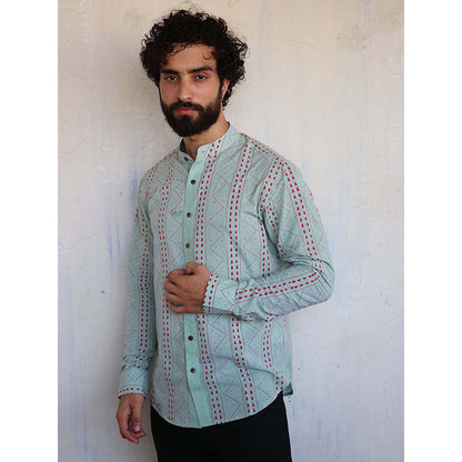 Chidiyaa Sea Green Chevron Block Printed Shirt