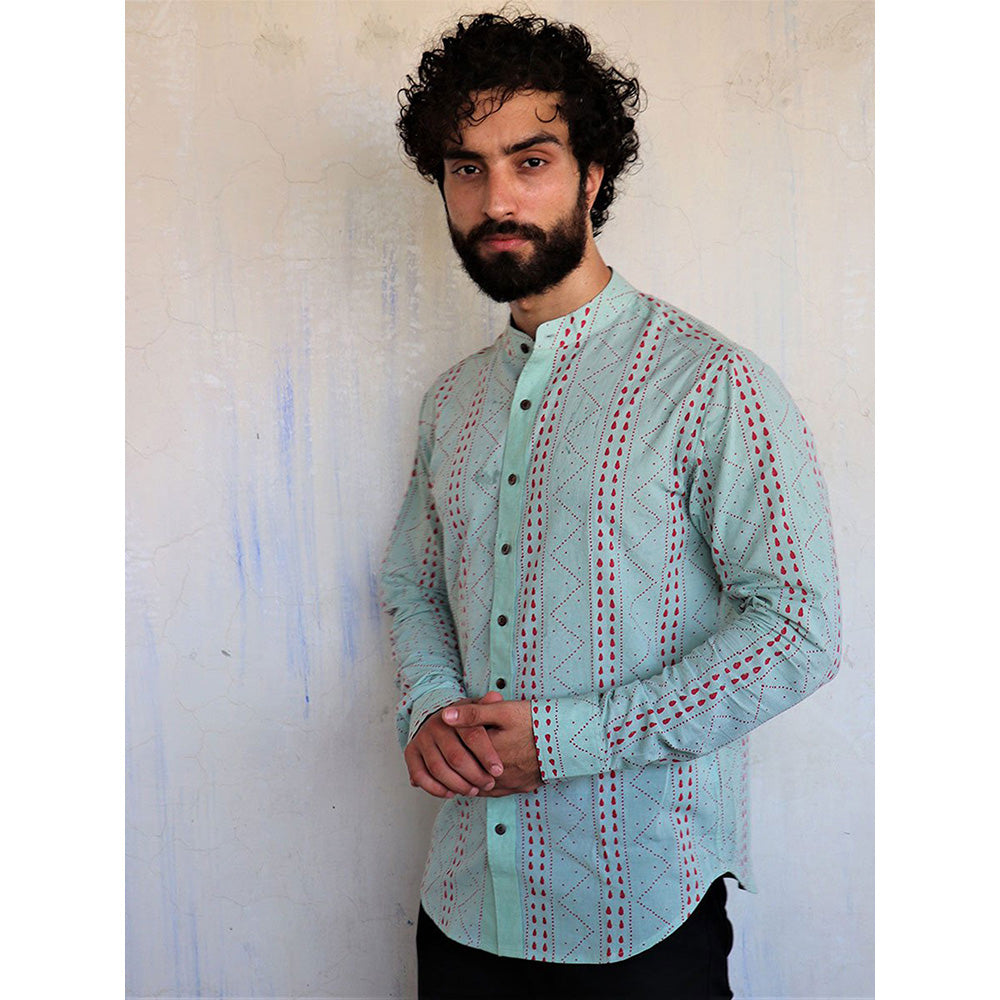 Chidiyaa Sea Green Chevron Block Printed Shirt