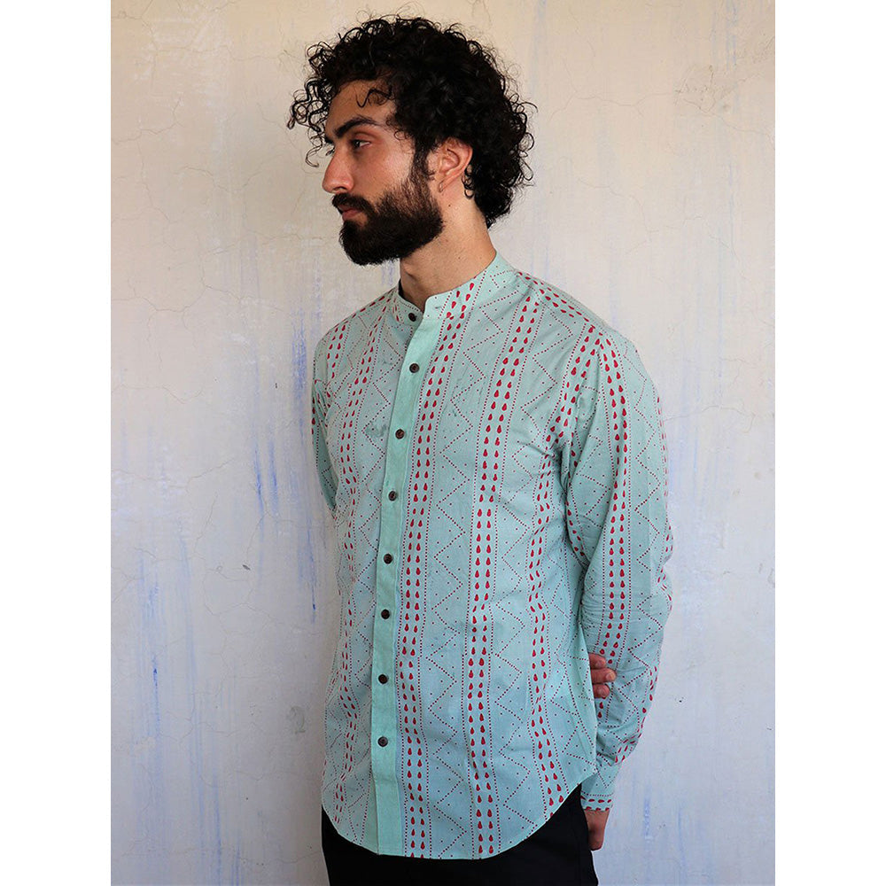 Chidiyaa Sea Green Chevron Block Printed Shirt