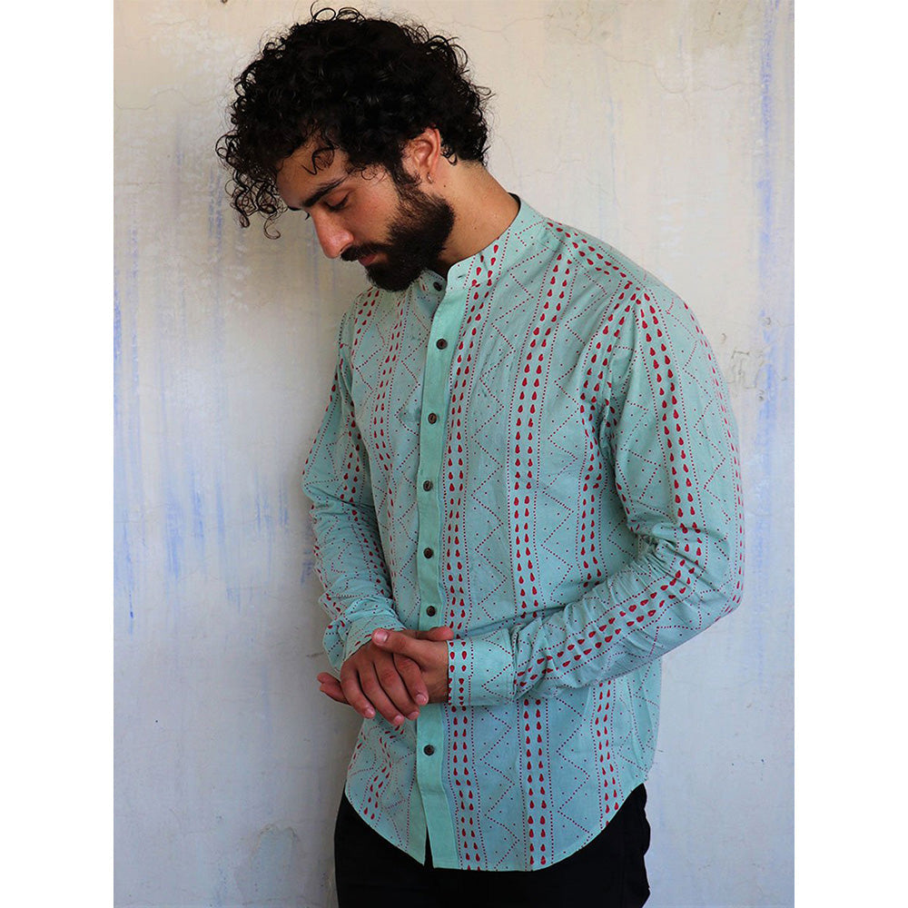 Chidiyaa Sea Green Chevron Block Printed Shirt
