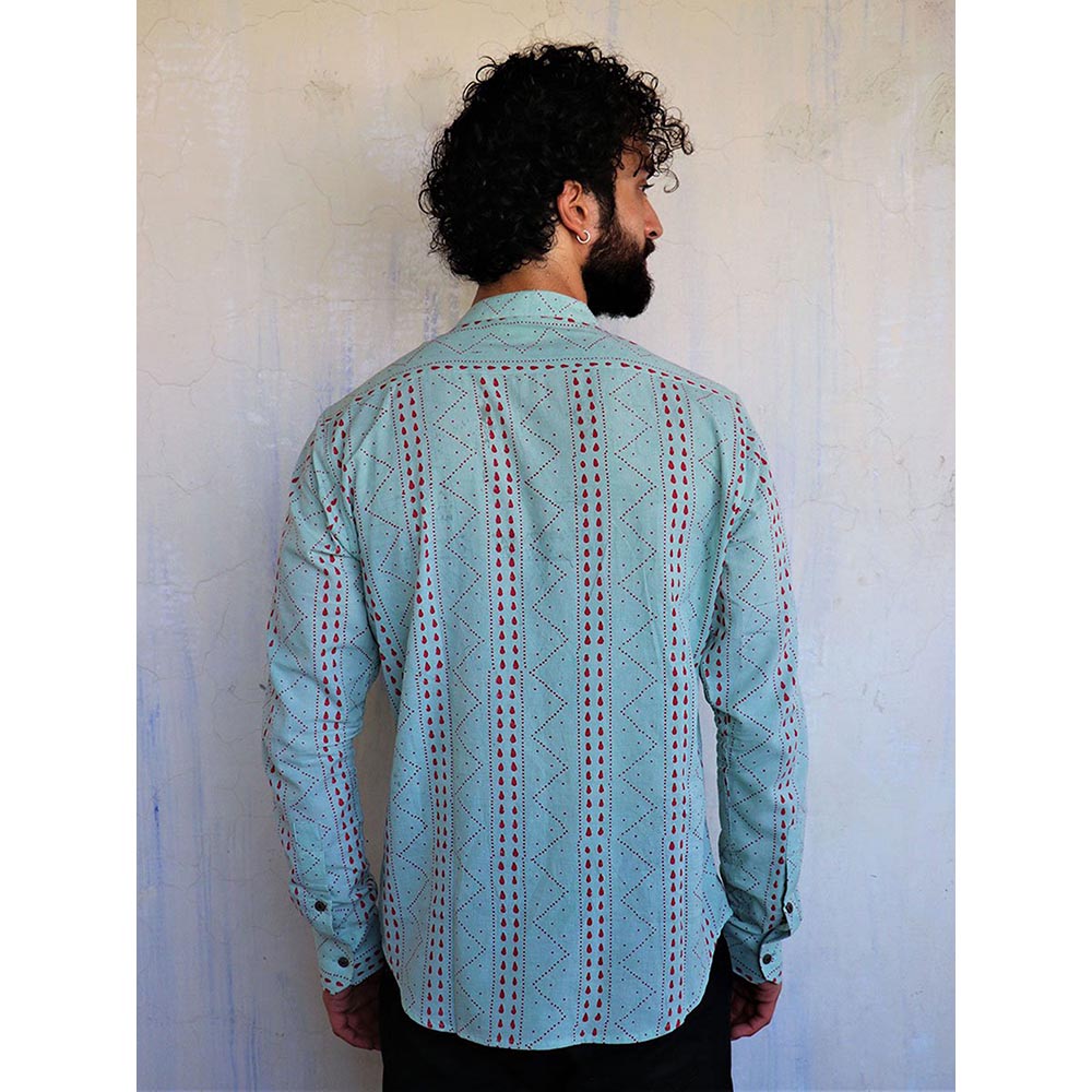 Chidiyaa Sea Green Chevron Block Printed Shirt