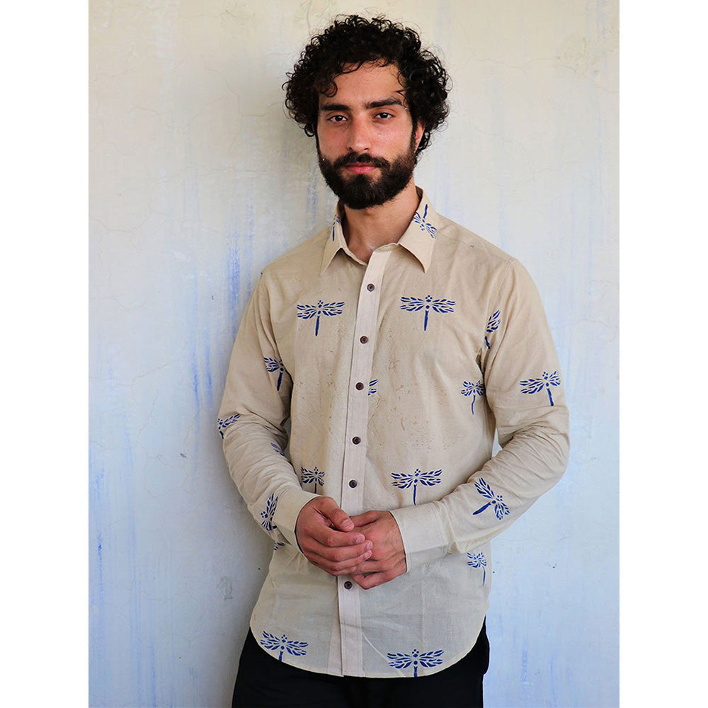 Chidiyaa Off White Dragonflly Block Printed Shirt