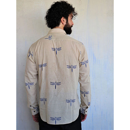 Chidiyaa Off White Dragonflly Block Printed Shirt