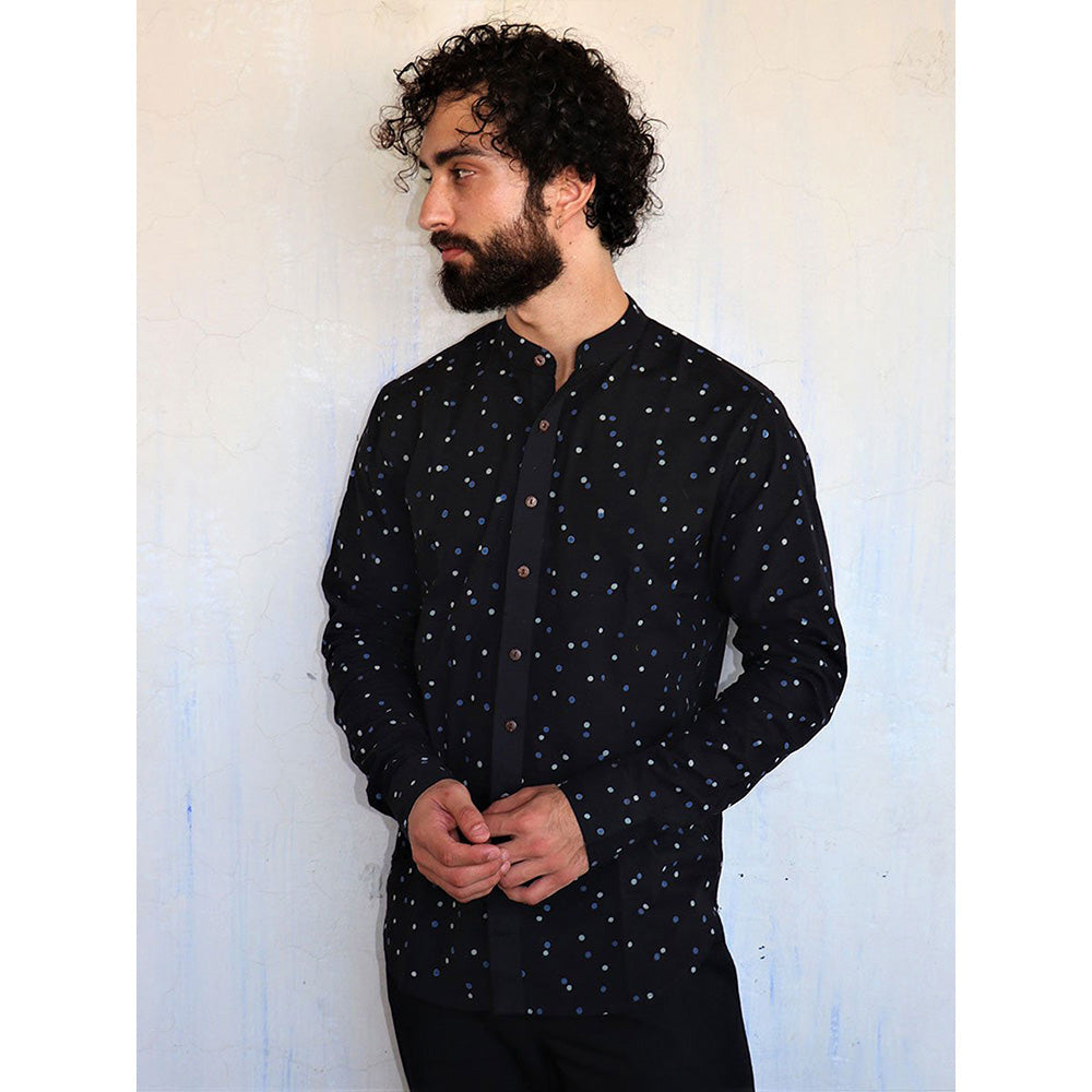 Chidiyaa Black Polka Dots Block Printed Shirt