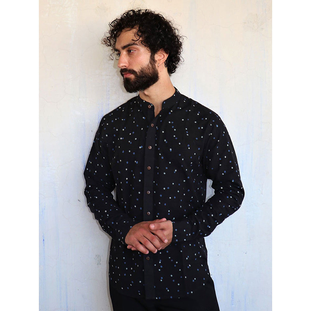 Chidiyaa Black Polka Dots Block Printed Shirt