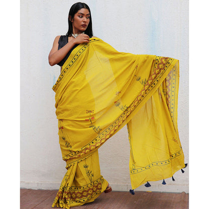 Chidiyaa Daffodil Cotton Saree Fmtm with Unstitched Blouse