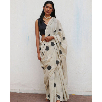 Chidiyaa Snowflakes Cotton Saree Fmtm with Unstitched Blouse