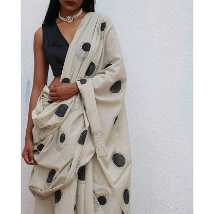 Chidiyaa Snowflakes Cotton Saree Fmtm with Unstitched Blouse
