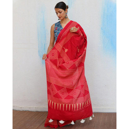 Chidiyaa Crimson Cotton Saree Fmtm with Unstitched Blouse