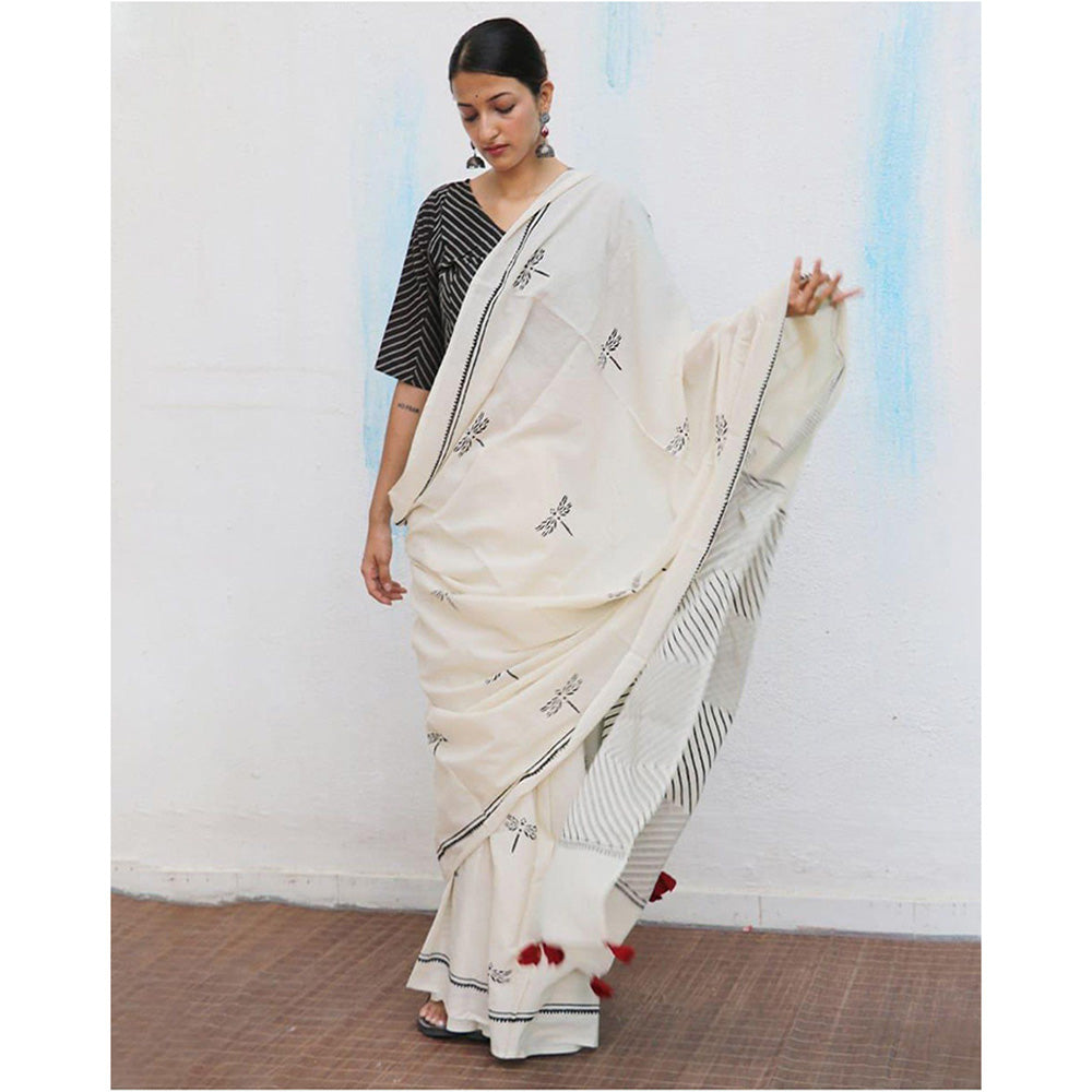 Chidiyaa Jujube Cotton Saree Fmtm with Unstitched Blouse