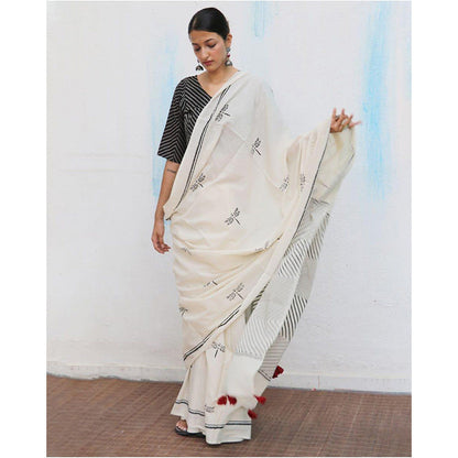 Chidiyaa Jujube Cotton Saree Fmtm with Unstitched Blouse
