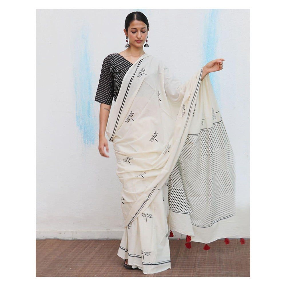 Chidiyaa Jujube Cotton Saree Fmtm with Unstitched Blouse