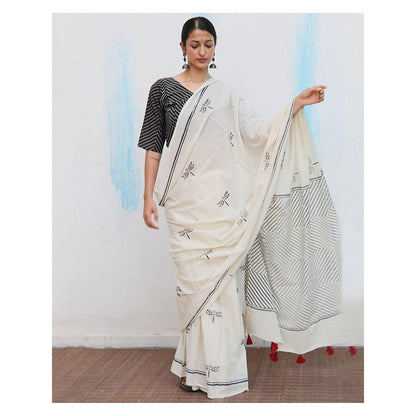 Chidiyaa Jujube Cotton Saree Fmtm with Unstitched Blouse