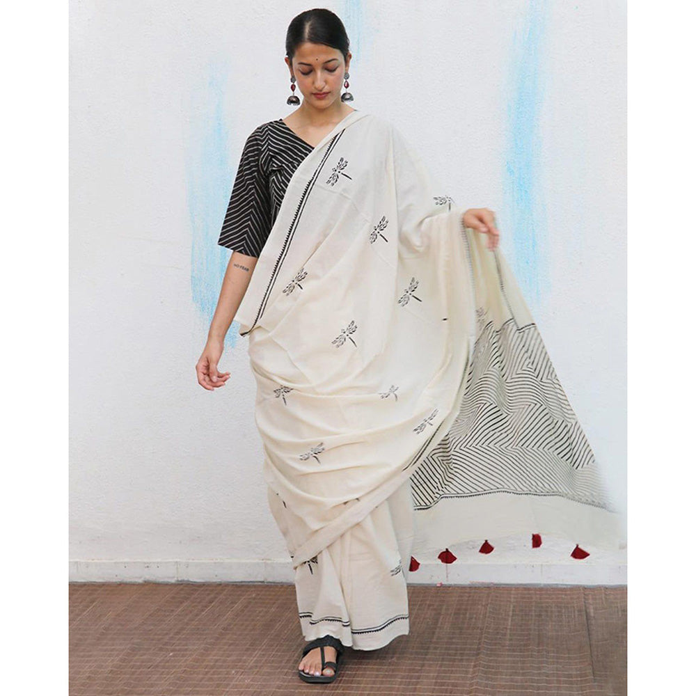 Chidiyaa Jujube Cotton Saree Fmtm with Unstitched Blouse
