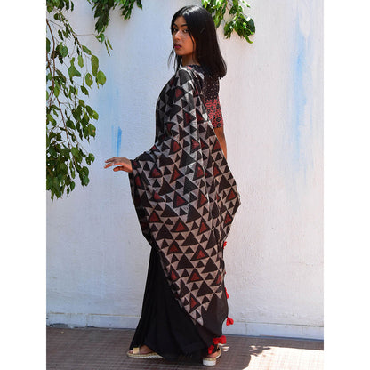 Chidiyaa Vanilla Moon Mystic Opal Handblock Printed Mulmul Cotton Saree with Unstitched Blouse