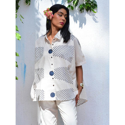 Chidiyaa Vanilla Moon Opulent Whispers Handblock Printed Cotton Top