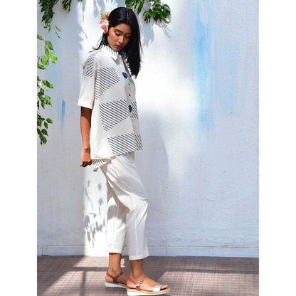 Chidiyaa Vanilla Moon Opulent Whispers Handblock Printed Cotton Top