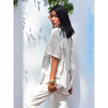 Chidiyaa Vanilla Moon Opulent Whispers Handblock Printed Cotton Top