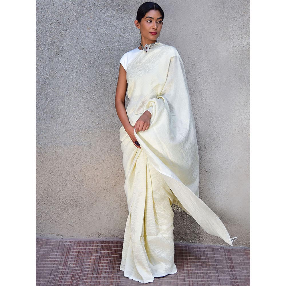 Chidiyaa Stardust Milky Way Handwoven Linen Saree with Unstitched Blouse