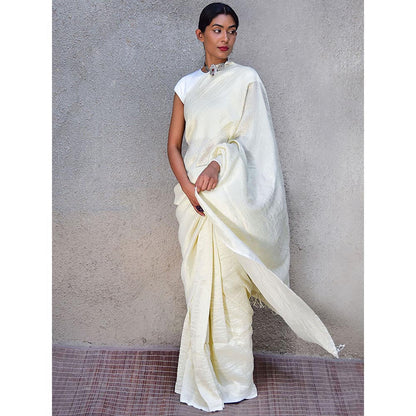 Chidiyaa Stardust Milky Way Handwoven Linen Saree with Unstitched Blouse