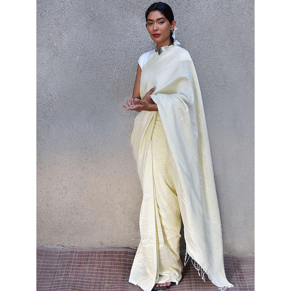 Chidiyaa Stardust Milky Way Handwoven Linen Saree with Unstitched Blouse