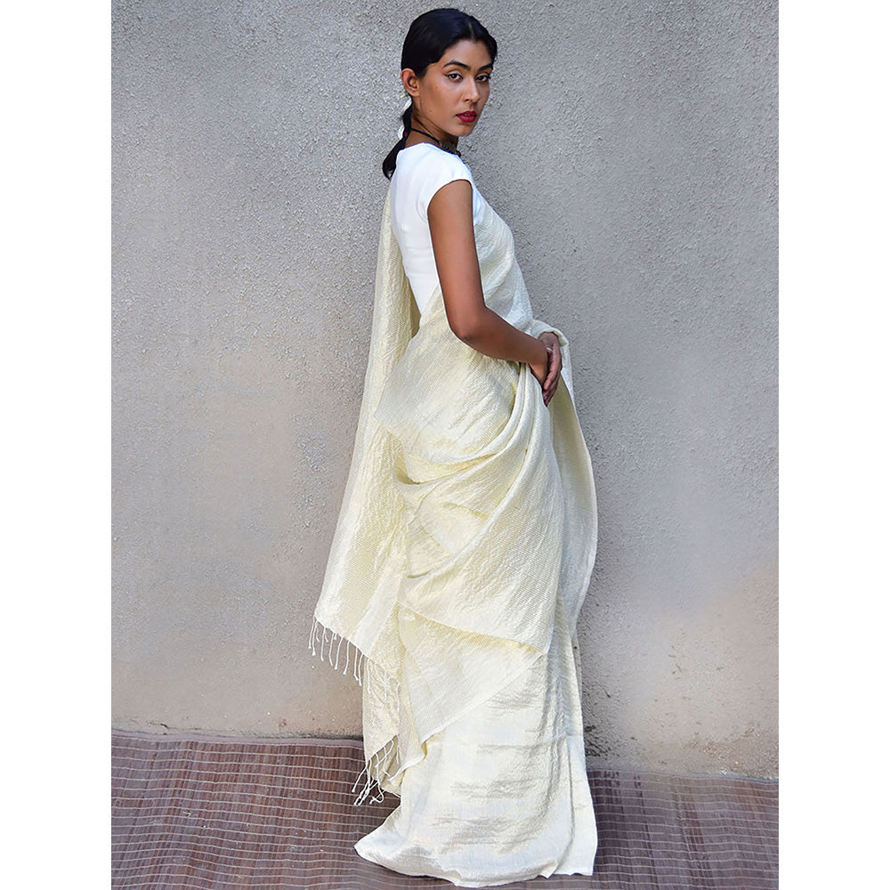 Chidiyaa Stardust Milky Way Handwoven Linen Saree with Unstitched Blouse