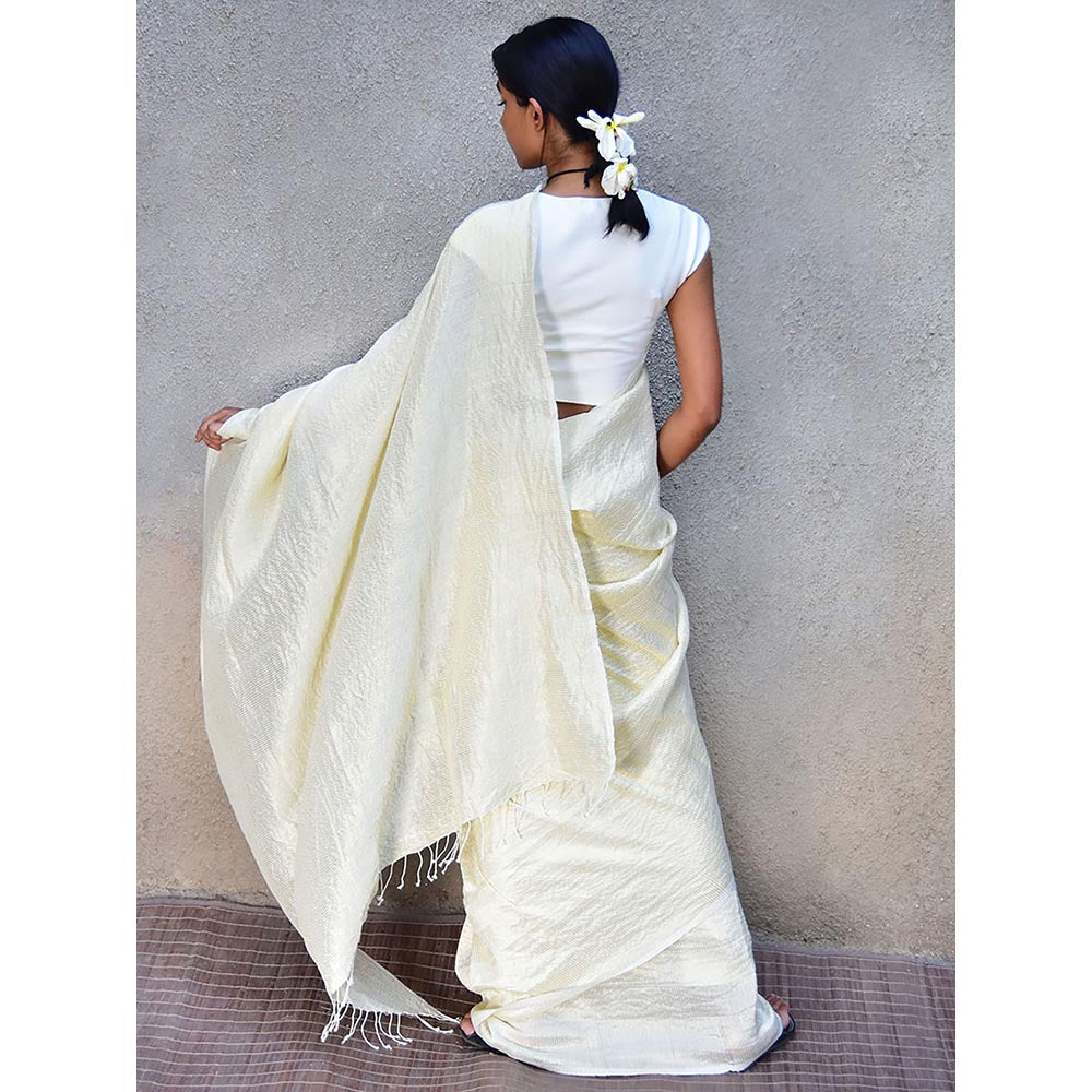 Chidiyaa Stardust Milky Way Handwoven Linen Saree with Unstitched Blouse