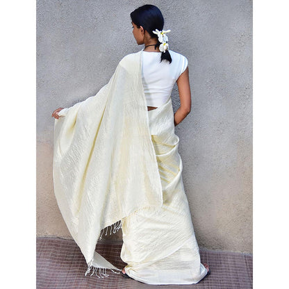 Chidiyaa Stardust Milky Way Handwoven Linen Saree with Unstitched Blouse