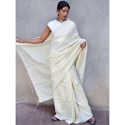 Chidiyaa Stardust Milky Way Handwoven Linen Saree with Unstitched Blouse