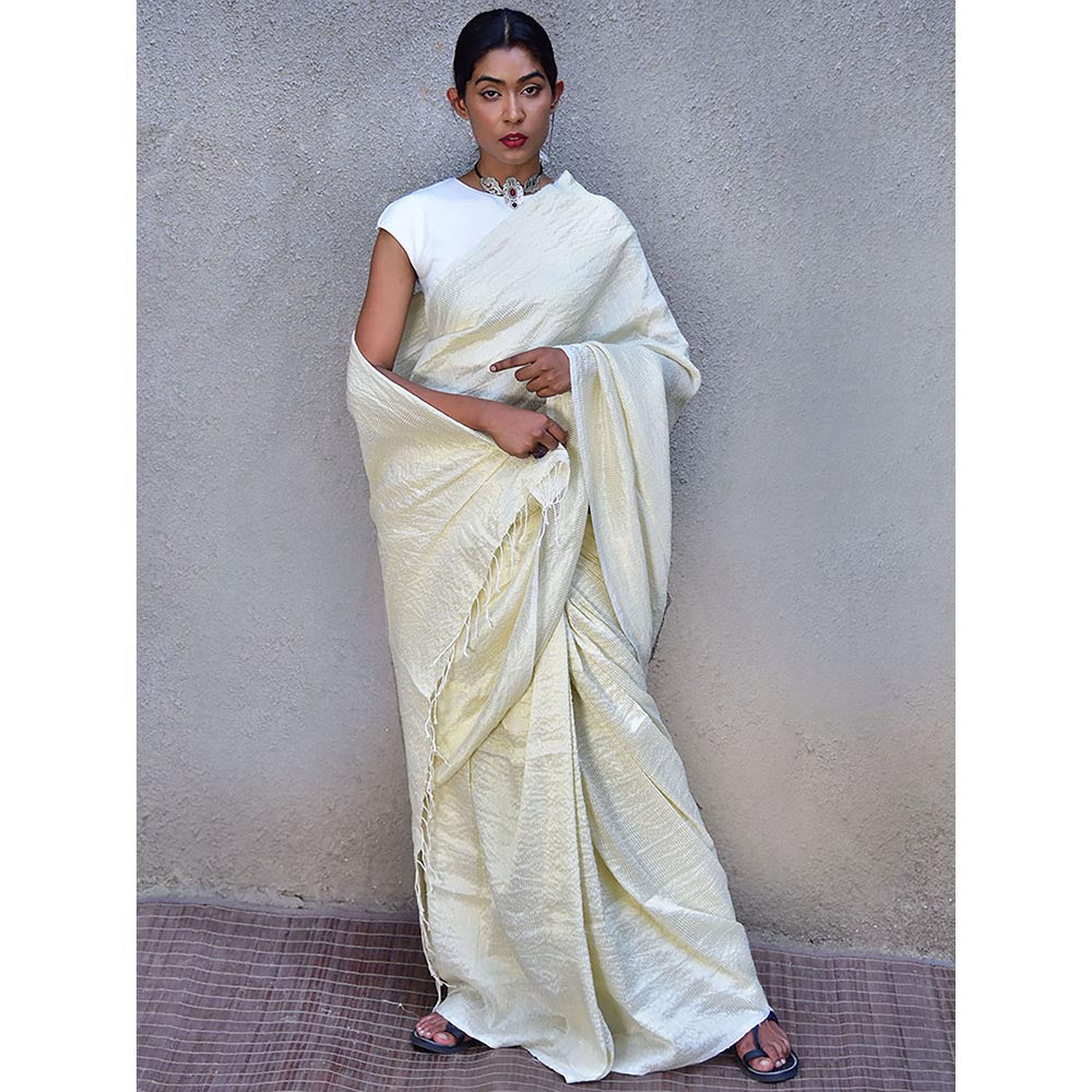 Chidiyaa Stardust Milky Way Handwoven Linen Saree with Unstitched Blouse
