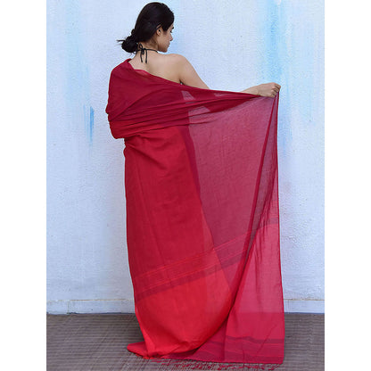 Chidiyaa Leela Blush Red Handwoven Cotton Saree with Unstitched Blouse