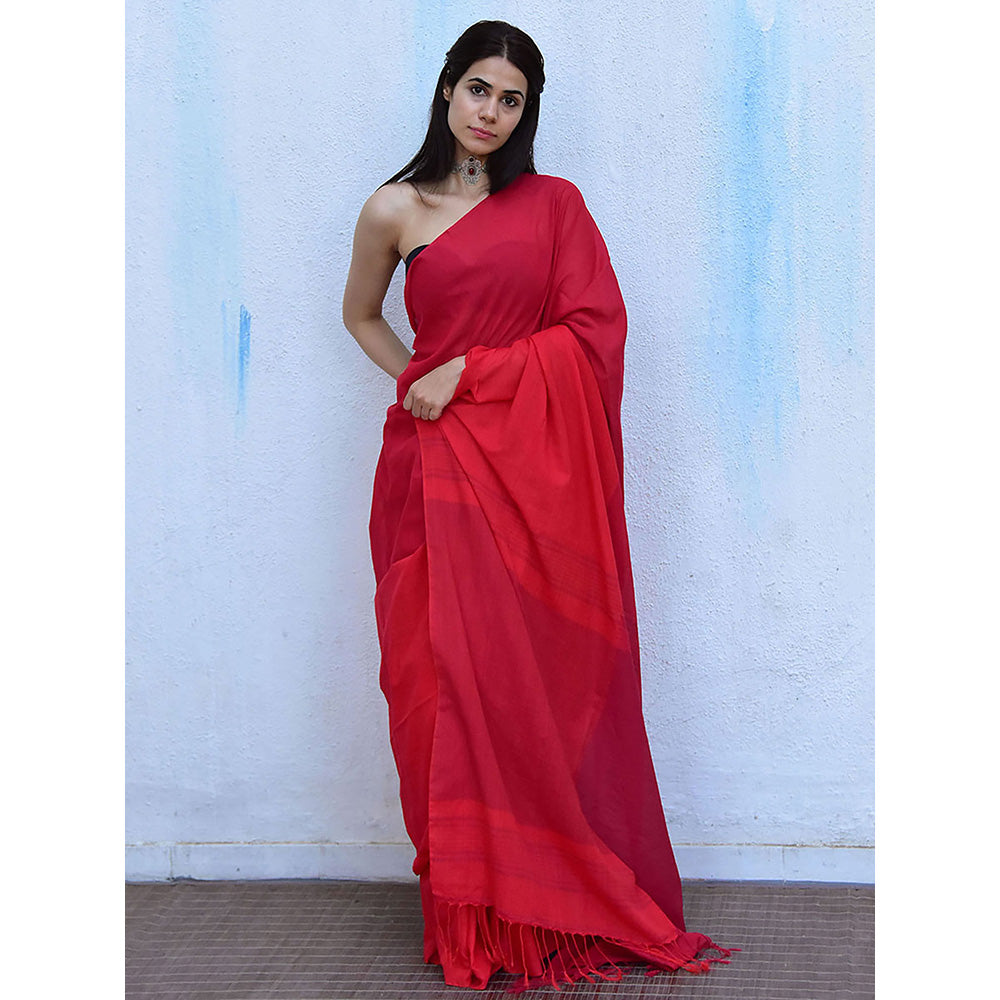 Chidiyaa Leela Carnation Handwoven Cotton Saree with Unstitched Blouse
