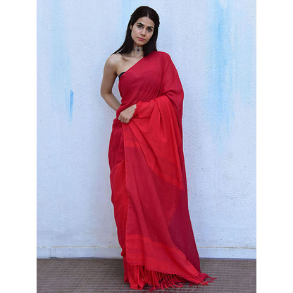 Chidiyaa Leela Carnation Handwoven Cotton Saree with Unstitched Blouse