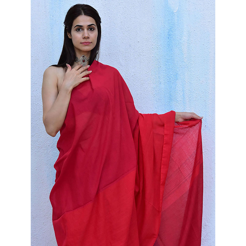 Chidiyaa Leela Carnation Handwoven Cotton Saree with Unstitched Blouse