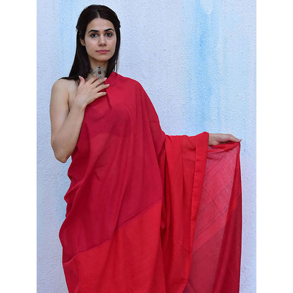 Chidiyaa Leela Carnation Handwoven Cotton Saree with Unstitched Blouse