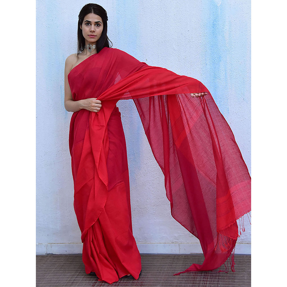 Chidiyaa Leela Carnation Handwoven Cotton Saree with Unstitched Blouse
