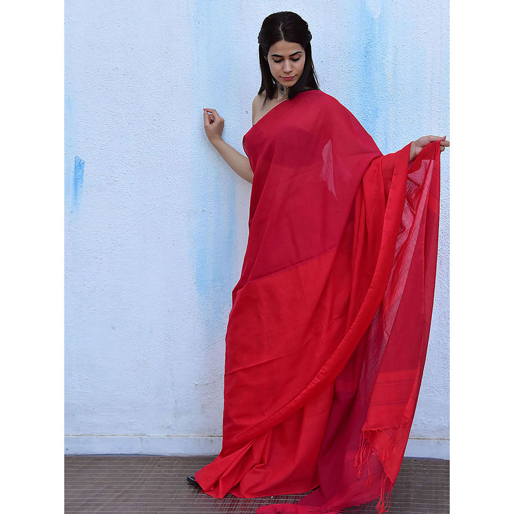 Chidiyaa Leela Carnation Handwoven Cotton Saree with Unstitched Blouse
