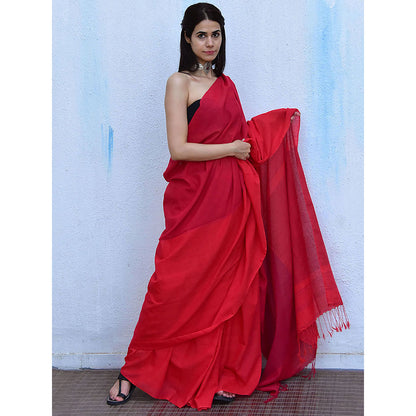 Chidiyaa Leela Carnation Handwoven Cotton Saree with Unstitched Blouse