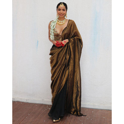 Chidiyaa Chandni Raatein Mrinal Handwoven Linen Zari Saree with Unstitched Blouse