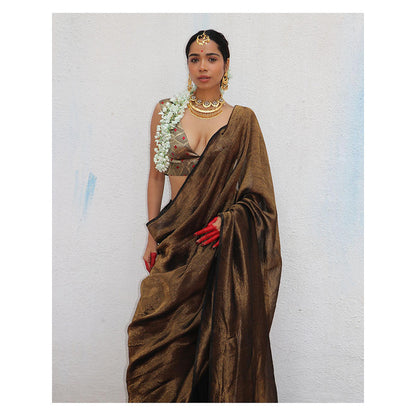 Chidiyaa Chandni Raatein Mrinal Handwoven Linen Zari Saree with Unstitched Blouse