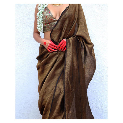 Chidiyaa Chandni Raatein Mrinal Handwoven Linen Zari Saree with Unstitched Blouse