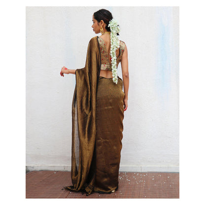 Chidiyaa Chandni Raatein Mrinal Handwoven Linen Zari Saree with Unstitched Blouse