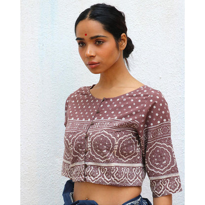 Chidiyaa Paakhi Bourbon Hand Block Printed Cotton Stitched Blouse