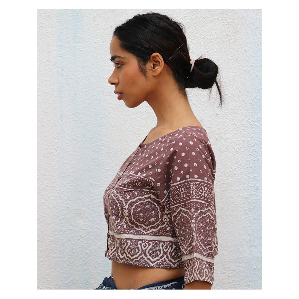 Chidiyaa Paakhi Bourbon Hand Block Printed Cotton Stitched Blouse