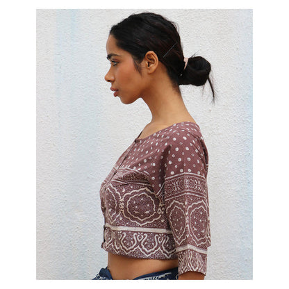 Chidiyaa Paakhi Bourbon Hand Block Printed Cotton Stitched Blouse