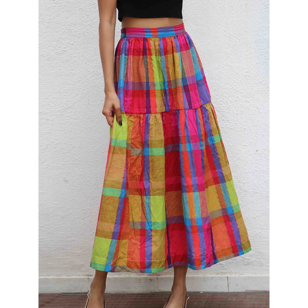 Chidiyaa Rainbow Cafe Feodora Checks Handwoven Cotton Skirt