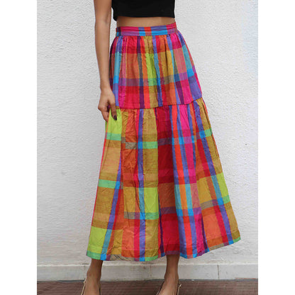 Chidiyaa Rainbow Cafe Feodora Checks Handwoven Cotton Skirt