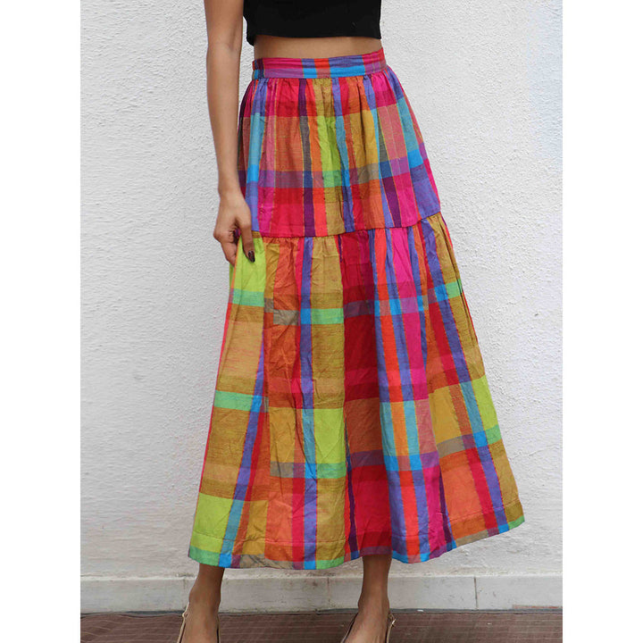 Chidiyaa Rainbow Cafe Feodora Checks Handwoven Cotton Skirt