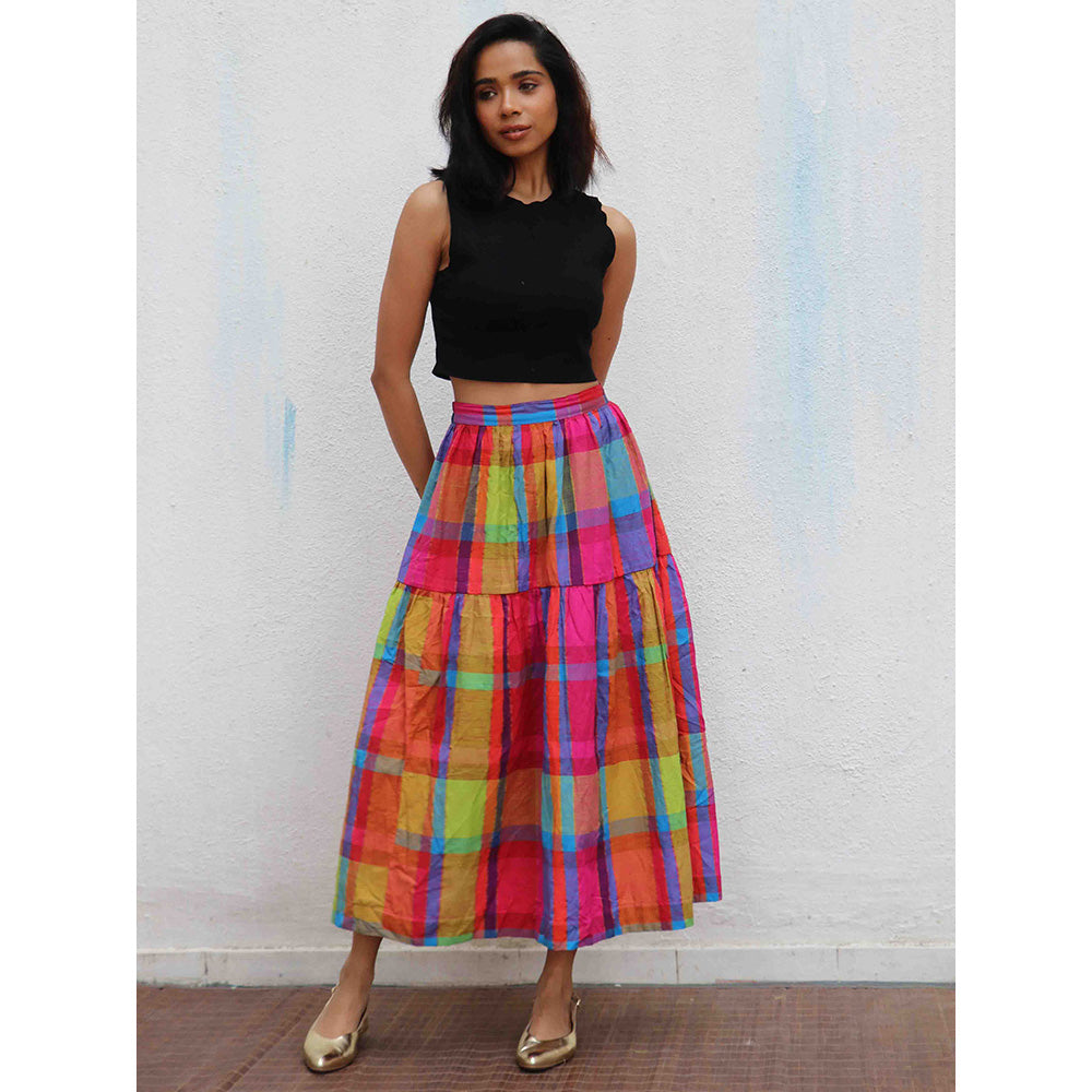 Chidiyaa Rainbow Cafe Feodora Checks Handwoven Cotton Skirt