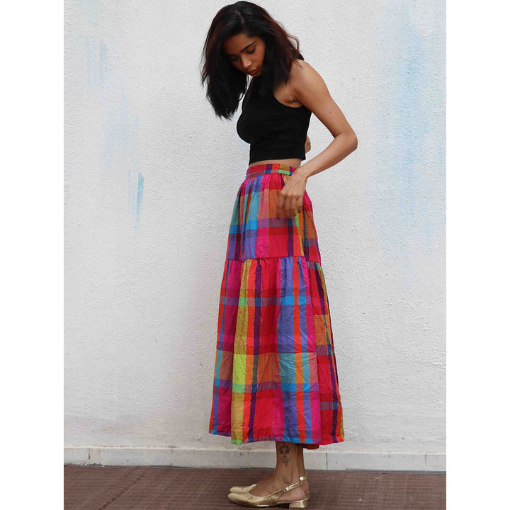 Chidiyaa Rainbow Cafe Feodora Checks Handwoven Cotton Skirt